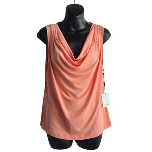 Calvin Klein Blouse Women's Peach Sleeveless Ruffle Front V-Neck Top Size PL NWT